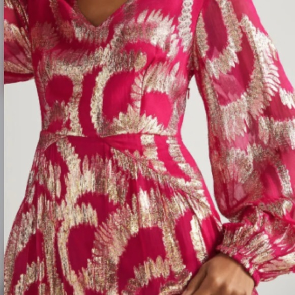 Anthropologie Hemant & Nandita Metallic Maxi Dress Pink & Gold Size4 - Picture 4 of 12